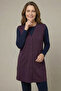 Women's Mother Plum Buttoned Pocket V-Neck Long Tunic Thin Combed Cotton Vest
