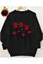 Roses Print Detailed Crew Neck Sweatshirt