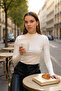 Women's White Finger Detailed Stretchy Long Sleeve Bodysuit - 7