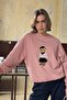 Women's Oversize Sweatshirt Ballerina Bear 3D Printed Pink – Crew Neck, 3 Thread Rastering - 4