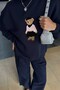 Women's Oversize Sweatshirt Ballerina Bear Printed Navy Blue – Crew Neck, 3 Thread Ribbed - 2