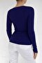 Women's Navy Blue Heart Collar Knitwear Sweater - 2