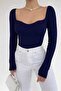 Women's Navy Blue Heart Collar Knitwear Sweater