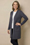 Women's Mother's Day Gray Buttoned Pocketed V-Neck Long Tunic Thin Combed Cotton Cardigan - 2