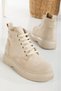 Women's Stone Detailed Lace-Up and Zipper Faux Leather Postal Women's Boots&Bootie