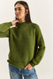 Women's Khaki Crew Neck Raglan Sleeve Knitted Patterned Soft Textured Knitwear Sweater 20251108 - 6