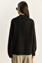 Women's Black Crew Neck Raglan Sleeve Knitted Patterned Soft Textured Knitwear Sweater 20251108 - 8