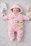 Baby Girl Fleece/Welsoft Hooded Button Romper - 2