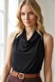 Women's Black Degaje Collar Buttoned Sleeveless Sandy Fabric Blouse - 3