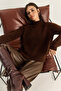 Women's Bitter Brown Crew Neck Raglan Sleeve Knitted Patterned Soft Textured Knitwear Sweater 20251108 - 2