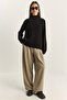 Women's Black Crew Neck Raglan Sleeve Knitted Patterned Soft Textured Knitwear Sweater 20251108 - 3