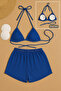 Women's Blue Shorts Waist and Neck Tie Bikini Set - 3