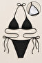 Women's Black Side and Neck Tie Bikini Swimsuit Set