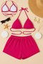 Women's Fuchsia Shorts Bikini Set with Tie at Waist and Neck