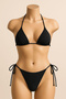 Women's Black Side and Neck Tie Bikini Swimsuit Set - 2