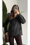 Women's Black Buttoned Wool Inside Vintage O Oversized Suede Jacket Coat