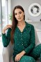 Green Mini Heart Patterned Button-Front Long Sleeve Bamboo Knitted Women's Pajama Set - 3