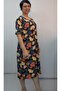 Black Yellow Red Blue Floral Print Short Sleeve Combed Viscose Dress - 3