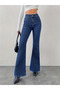 Jeanline Women's Jeans Flared High Waist L Stretch Fabric Jean Denim Jeans Pants - 2