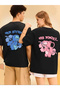Women's Stitch Printed Couple Combination Oversized Crew Neck 100% Cotton T-Shirt