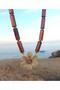 Gold Detail Acylic Pipe Bead Flower Necklace with Chain - 2