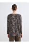 Beige Crew Neck Patterned Blouse - 4