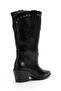 Black Matte Leather Staple Pin Detail Medium Hole Perforated Summer Pointed Toe Western Cowboy Boots - 4