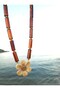 Gold Detail Acylic Pipe Bead Flower Necklace with Chain - 5