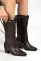 Bitter Brown Matte Leather Staple Pin Detail Medium Size Perforated Summer Pointed Toe Western Cowboy Boots - 2