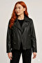Oversize New Season P&B Women's Black Leather Jacket