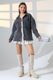 New Season Oversized Denim Jacket Shirt Black Snow Wash Light Color Casual Chic -Bnj4890