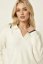 Women's Gray Textured Polo Collar Soft Knit Crop Sweater - 4