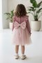 My Little Girl's Ruffles Detailed Bow Velvet Top Tulle Skirt Girl's Dress - Powder - 3