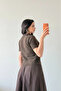 Women's Anthracite Scarf Short Sleeve Sweater 1014-2536 - 2