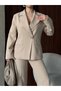 Blazer Jacket Wide Leg Pants Set Gold Button Detail - 2