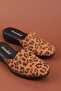 Women's Inside-Out Genuine Leather Stylish House Slippers Özl.960 Tan Leopard - 8