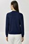 Women - Geometric Patterned - Zippered - Viscose Satin Detailed Knitwear Jacket - Navy Blue - 4