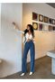 Women's High-Waisted Special Design Blue Wide-Leg Pants - 5