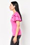 Women Crew Neck Solid Flutter Sleeve Top, Pink - 3