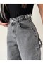 SIDE BELT SNOW BLACK BUCKLED CARGO POCKET DETAIL BAGGY JEANS - 3