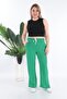 Women's Green Summer Elastic Waist & Lace-Up Side Stripe Leg Slit Linen Trousers