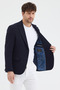 Yunix Men's Dark Navy Blue Polyviscose Fabric Slim Fit Self-Wiping Mono Collar Sports Blazer Jacket - 5