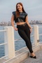 Women's Black Winter Trousers with Side Stripes, Buttons, Belt and Accessories - 3