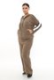 Women's Winter Special Embroidered Zippered Hooded Stone Tan Velvet Tracksuit Set - 3