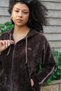 Women's Brown Winter Accessorized Zippered Hooded Thick Corded Fabric Velvet 2-Piece Tracksuit Set - 5