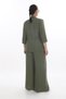 Women's Khaki Summer Elastic Waist Loose-Leg T-Shirt Printed 3-Piece Linen Set - 5