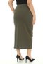 Women's Deep Slit Flexible Long Pencil Skirt Transitional Khaki Color with Elastic Waist - 6