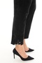 Women's Black Winter Stone Thick Corded Fabric Velvet Trousers with Zippered Legs and Special Accessories - 3