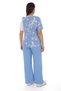 Women's Blue Summer Elastic Waist Accessorized Printed Pipe Long Pants 2-Piece Tracksuit Set - 5