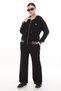 Women's Black Seasonal Zippered Hooded Elastic Waist Paneled Accessories 2-Piece Tracksuit Set - 3